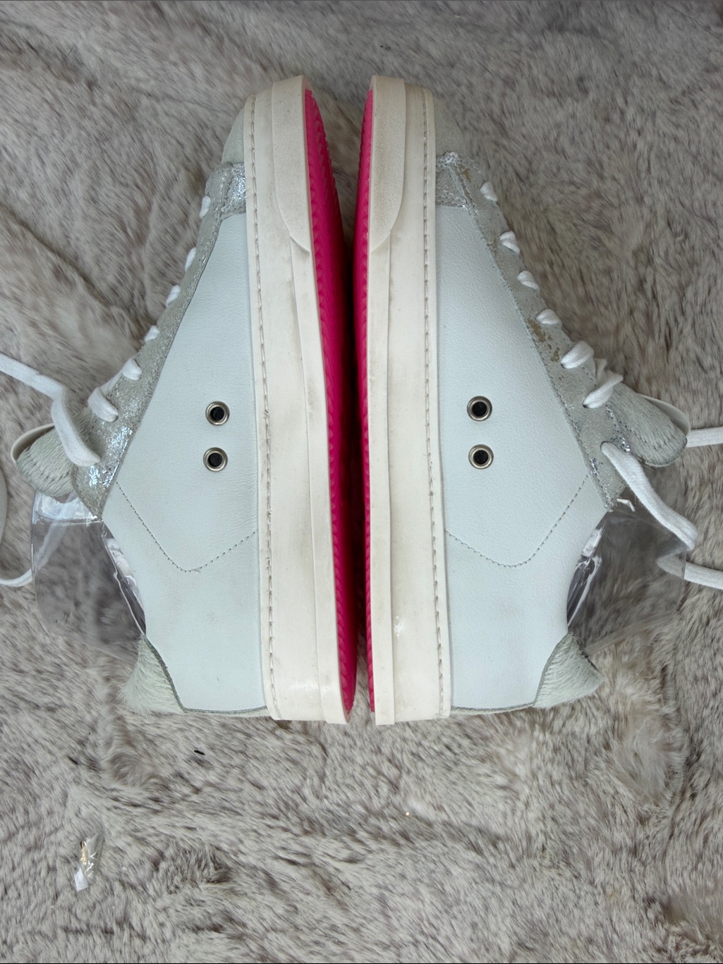 P448 | Light Gray & White Suede Sneakers With Silver Glitter & Pony Accents — image 2 of 8